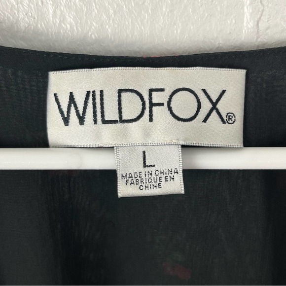 WILDFOX Moira Black Rosebud Print Deep V-Neck Double Layer Flounce Hem Dress - Picture 4 of 9